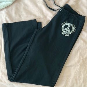🟡  Black Peace Sign BCBG Max Azira Sweatpants | Size Petite Medium